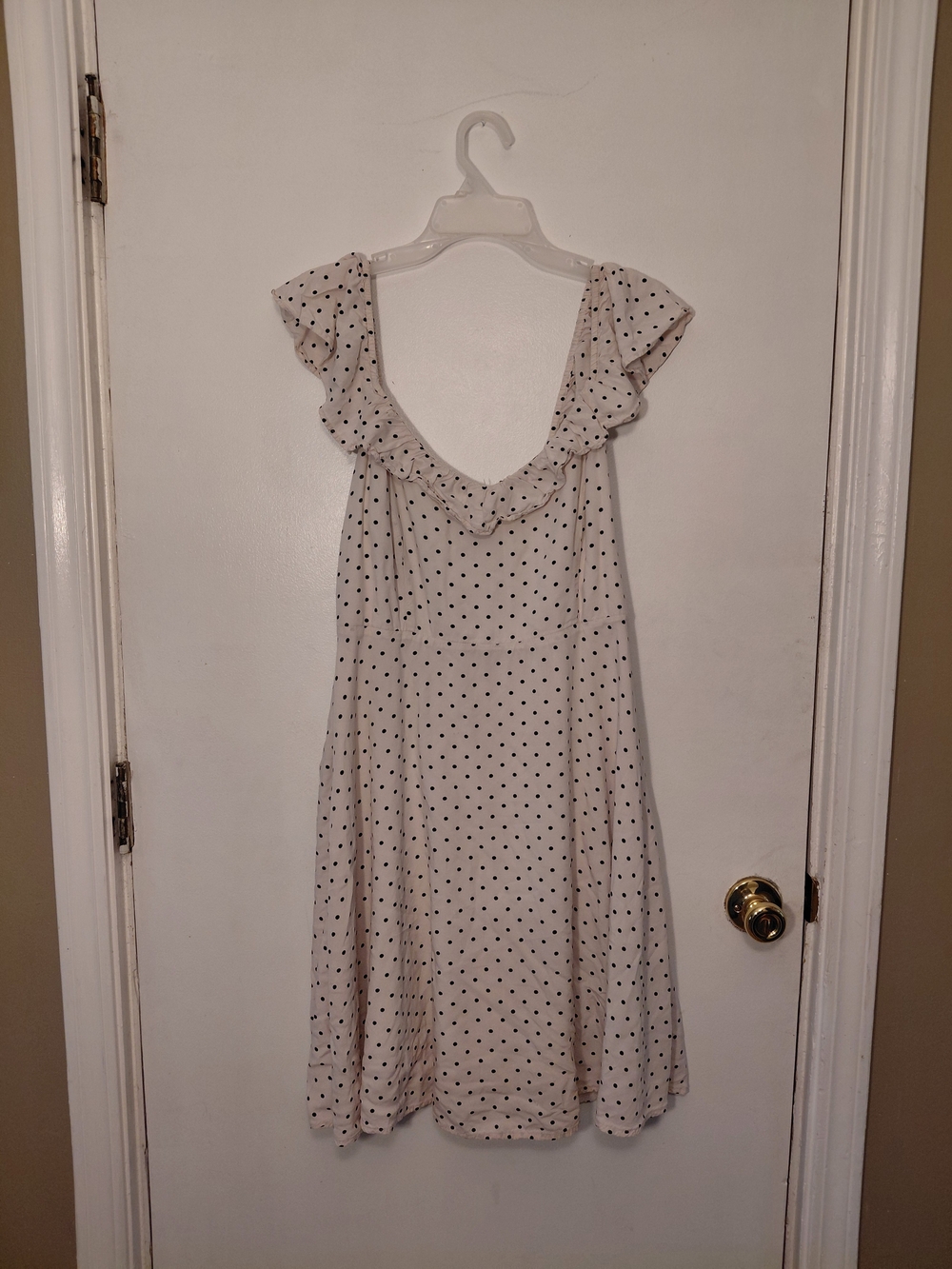 Old Navy Cream Dress with Black Polka Dots and Ruffle Sleeves